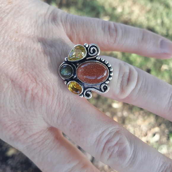 New Sunstone, Labradorite, Citrine 925 Silver Ring. - Picture 2 of 8